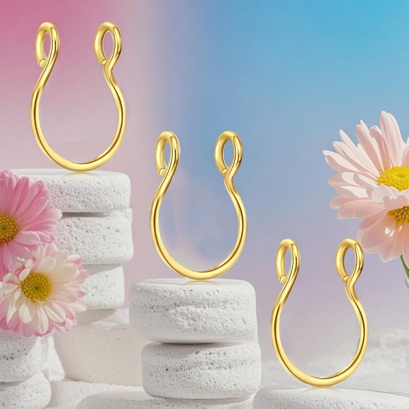 D.Bella Fake Septum Hoop 20G Faux Nose Piercing Hoop Clip on Nose Rings Non Piercing Fake Septum Lip Ear Ring Faux Body Piercing Jewelry for Women Men - Image 4